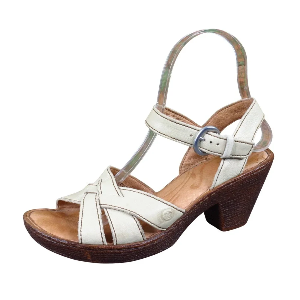 Born Belinda Women Strappy Platform Sandal Size 7 Summer Dress Cream Leather
